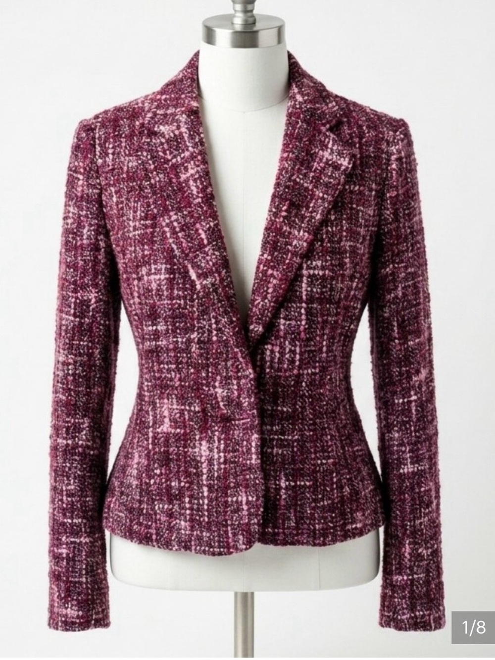 MOSSIMO Burgundy Pink Boucle Tweed Wool Blend Blazer Jacket • Medium • Hourglass